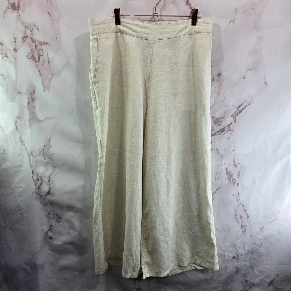 Nicole Miller Pants Womens XL Yellow Beige Linen Crop High Rise Pull Wide Palm